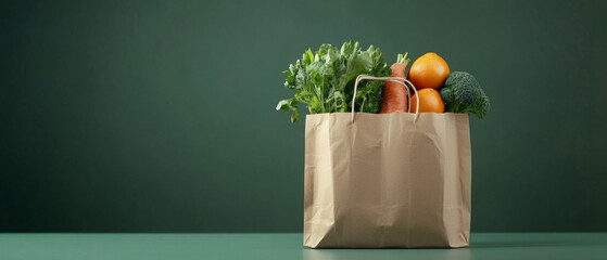 An eco-friendly bag with vegetables and fruit promotes a healthy lifestyle and will serve as the main backdrop for advertising organic products.