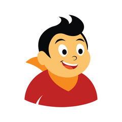 Happy cartoon boy mascot with red shirt and orange scarf design