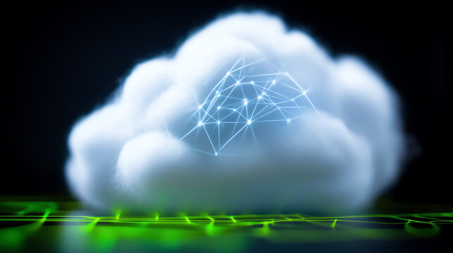 A conceptual illustration of a cloud with a digital network structure, symbolizing data storage and cloud computing advancements.