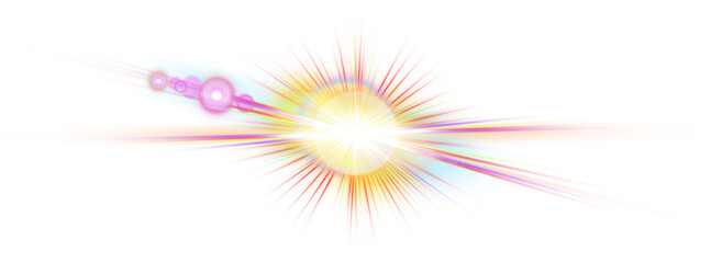 Bright colorful abstract light explosion with intense lens flare effect and vibrant rays isolated on transparent background