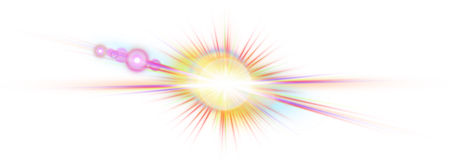 Bright colorful abstract light explosion with intense lens flare effect and vibrant rays isolated on transparent background