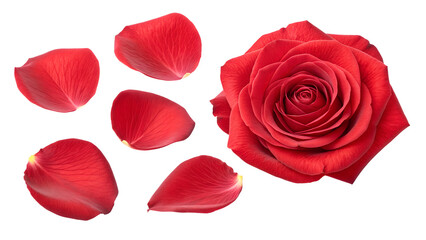 set of red rose petals isolated
