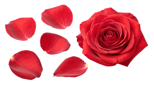 set of red rose petals isolated
