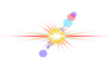 Vibrant abstract light burst with fiery rays, colorful glow, and dynamic digital lens flares isolated on transparent background