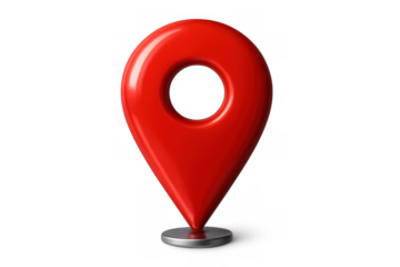 Red 3d glossy map pin icon marking a location, successful navigation, or current position on a transparent background
