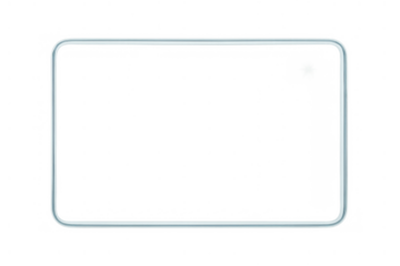 Transparent glass frame with rounded corners, realistic glossy light reflection, and a clear border for design mockups