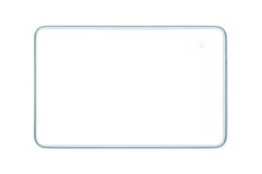 Transparent glass frame with rounded corners, realistic glossy light reflection, and a clear border for design mockups