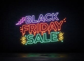 Black Friday Sale Vibrant Neon Sign Announcing Savings and Discounts
