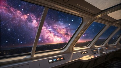 Stunning galaxy view from spaceship cockpit window