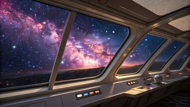 Stunning galaxy view from spaceship cockpit window