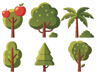 Tree Icon Set – Flat Nature and Forest Vector Illustration