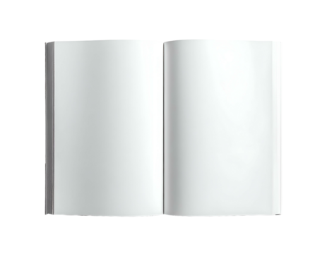 Open, blank book with clean white pages, ready for content