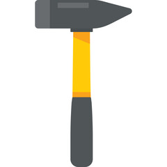 Gray Hammer with Yellow and Black Handle Tool for Construction and Repair Work Isolated on White Background