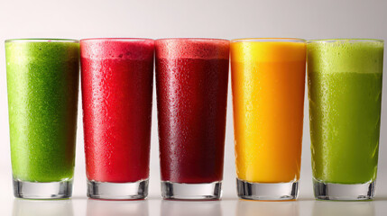 colorful healthy smoothies on a white background