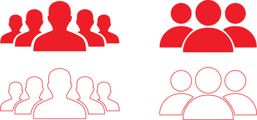 Red People Group Icons. Minimal Team, Community, and User Symbol Set.