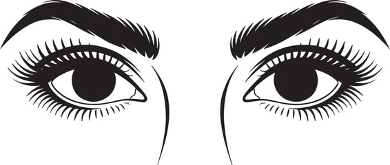Close up of stylized woman eyes with lashes and eyebrows in black