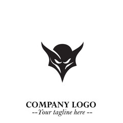 Head of Vampire Logo Symbol in Black on the White Background with Gothic Horror Vector Design