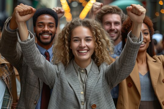 Diverse Happy Team Celebrating Victory