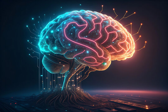 human brain anatomy illustration in blue medical scan style