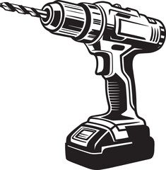 Cordless Drill Illustration Black and White Outline for DIY Projects
