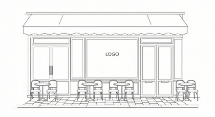 Fototapeta premium Classic parisian street café: minimalist black line art on white