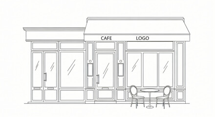 Fototapeta premium Classic parisian street café: minimalist black line art on white