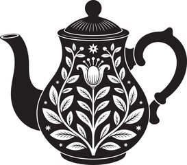 Elegant vintage teapot vector illustration with decorative floral ornament design