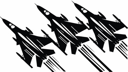 Dynamic trio of fighter jets soar into action with powerful aerial maneuvers, embodying speed and strength