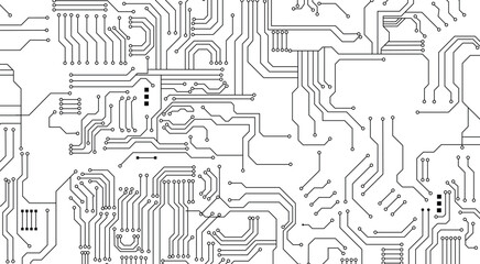 Printed circuit board black and white computer technology seamless pattern.  Design Illustration.