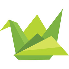 Green Origami Crane Paper Folding Art Symbol of Peace and Hope Isolated on Transparent Background