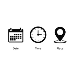 date time place icons calendar clock location pin