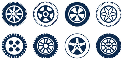 Collection of Eight Different Car Tire and Wheel Icons