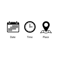 date time place planning location icons calendar clock map