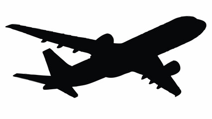 Sleek black silhouette of a modern jet airplane soaring through the sky, symbolizing travel and adventure.