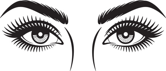 Two eye illustration close up with lashes and eyebrows style