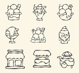 set of ice cream hand drawn vector icons