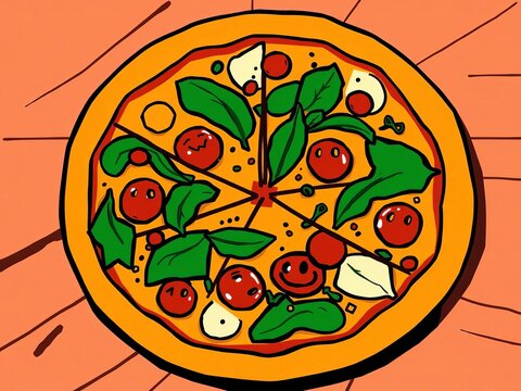 Cheese and vegetable pizza, abstract geometric shapes, bold outlines, digital vector art, pizza,  geometric