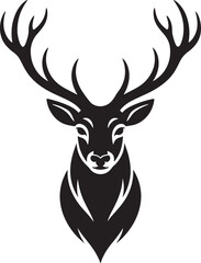 Wildlife animal vector illustration of a deer head silhouette with antler for hunting or Christmas nature art