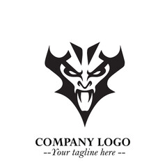 Head of Vampire Logo Symbol in Black on the White Background with Gothic Horror Vector Design