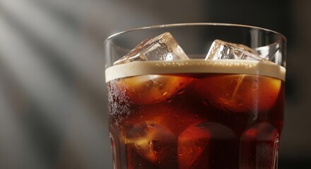 Refreshing Iced Coffee with Ice Cubes in a Glass.