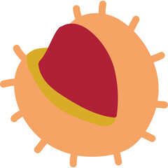 Abstract Orange Geometric Orb Shape With Spiky Exterior And Segmented Red Interior With Yellow Ring Detail Isolated On Transparent Background Minimalist Digital Art