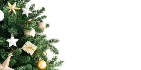 Elegant Christmas Tree Border with Golden and White Decorations