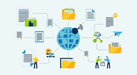 Global Digital Network Connecting Documents, Folders, and Mobile Devices with Wireless Connectivity