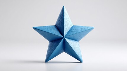 Obraz premium Blue Origami Star on White Background with Soft Lighting and Shadows