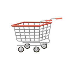 Empty Shopping Cart Icon. Metal Trolley for Grocery Shopping. Empty Cart in Supermarket Aisle.