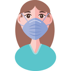 Illustration Of A Woman Wearing A Blue Medical Face Mask And A Teal Scrub Top Against A Transparent Background