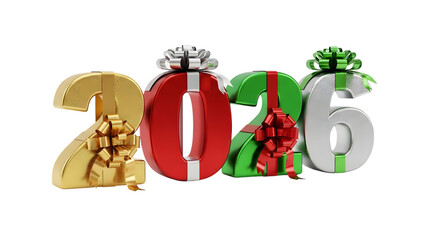 2026 giftbox style number for new year on transparent background