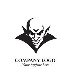 Head of Vampire Logo Symbol in Black on the White Background with Gothic Horror Vector Design