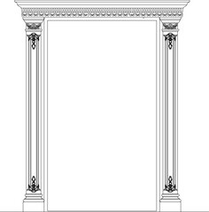 Vector sketch illustration of a silhouette of a traditional, classic, vintage, ethnic carved teak wood door design