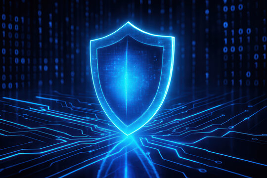 Digital shield represents cybersecurity, protection, technology, and data security. It symbolizes safety digital world, emphasizing importance